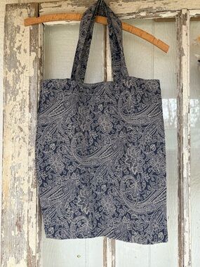 Navy Paisley Cotton lightweight tote bag Handmade
